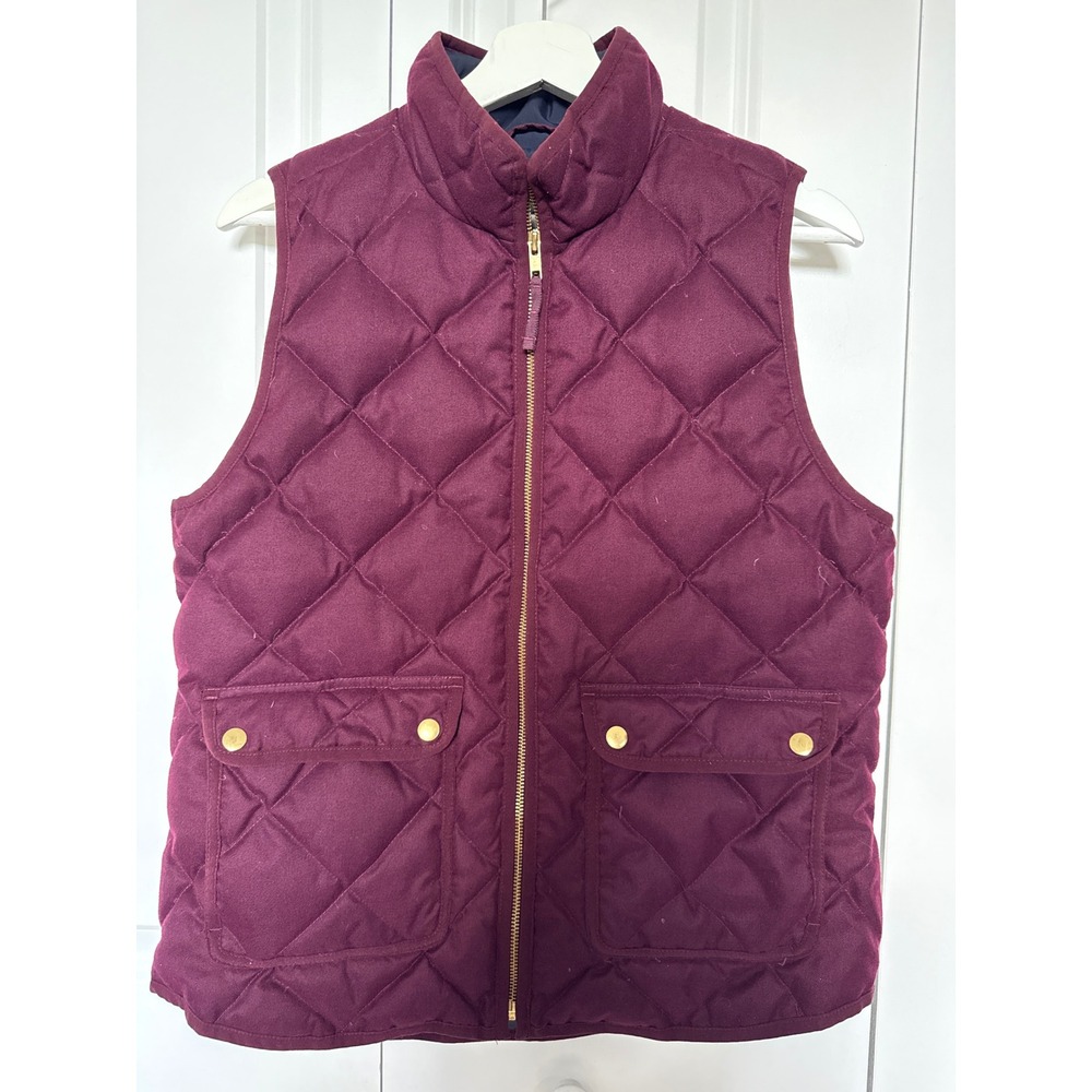 J.Crew Womens Quilted Excursion Vest Maroon Burgundy Gold Zip Size M